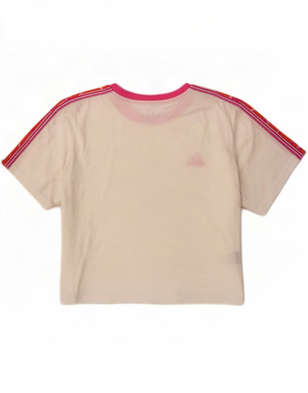Adidas Womens Crop Graphic T-Shirt Top UK 12/14 Medium White Cotton