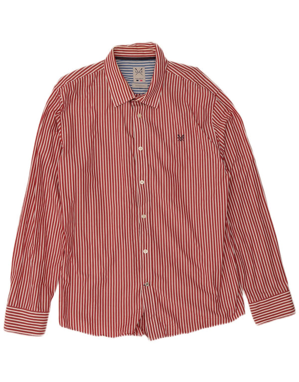 Crew Clothing Camisa de ajuste clásico para hombre 2XL Algodón a rayas rojas
