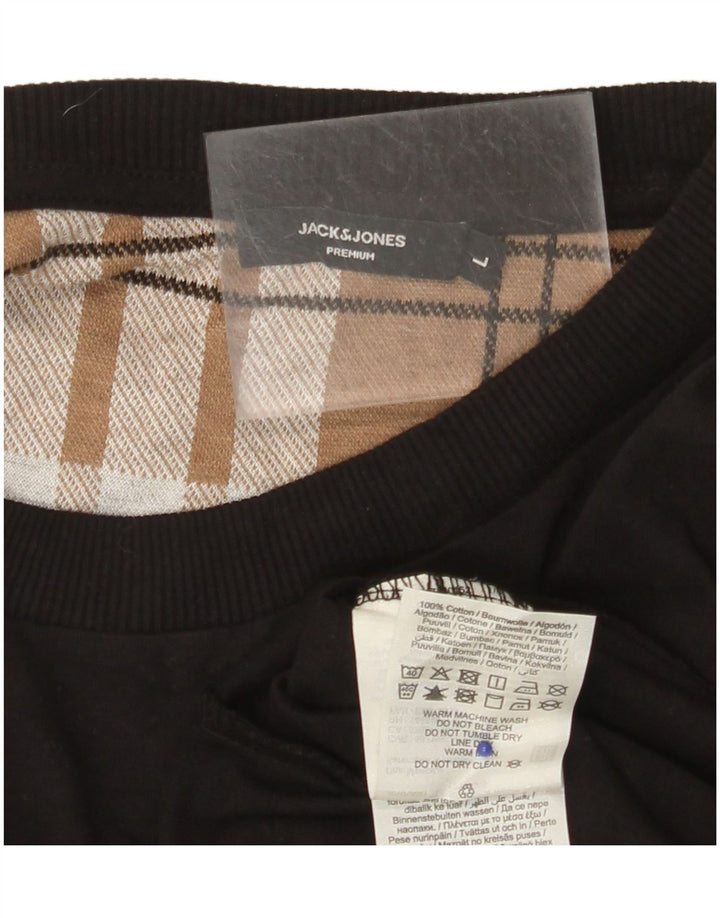 JACK & JONES Mens T-Shirt Top Large Black Cotton