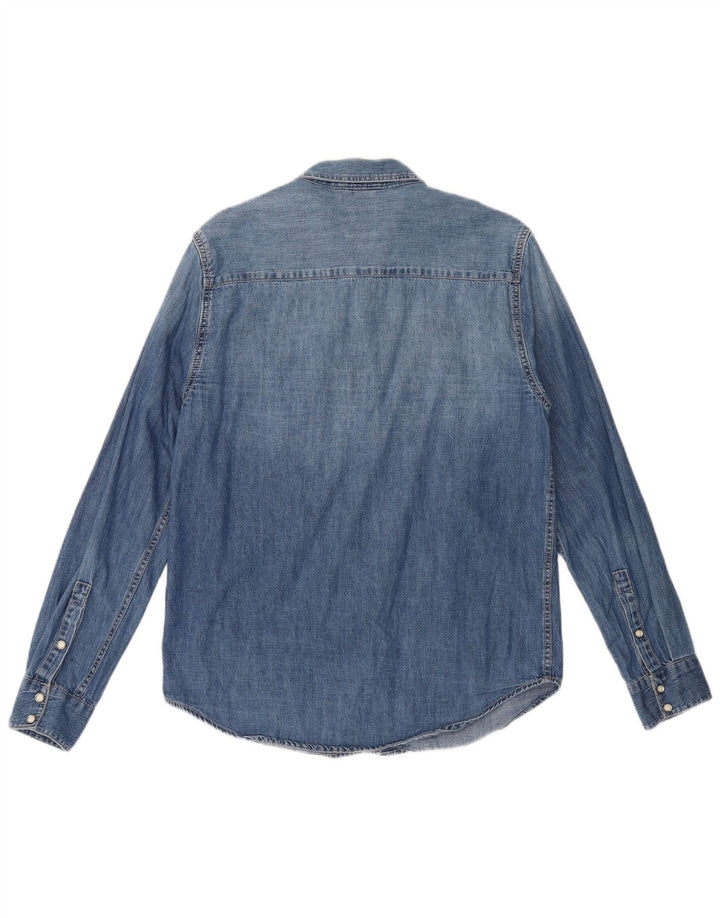 Zara Herre Relaxed Fit Denim Shirt Medium Blue Bomuld