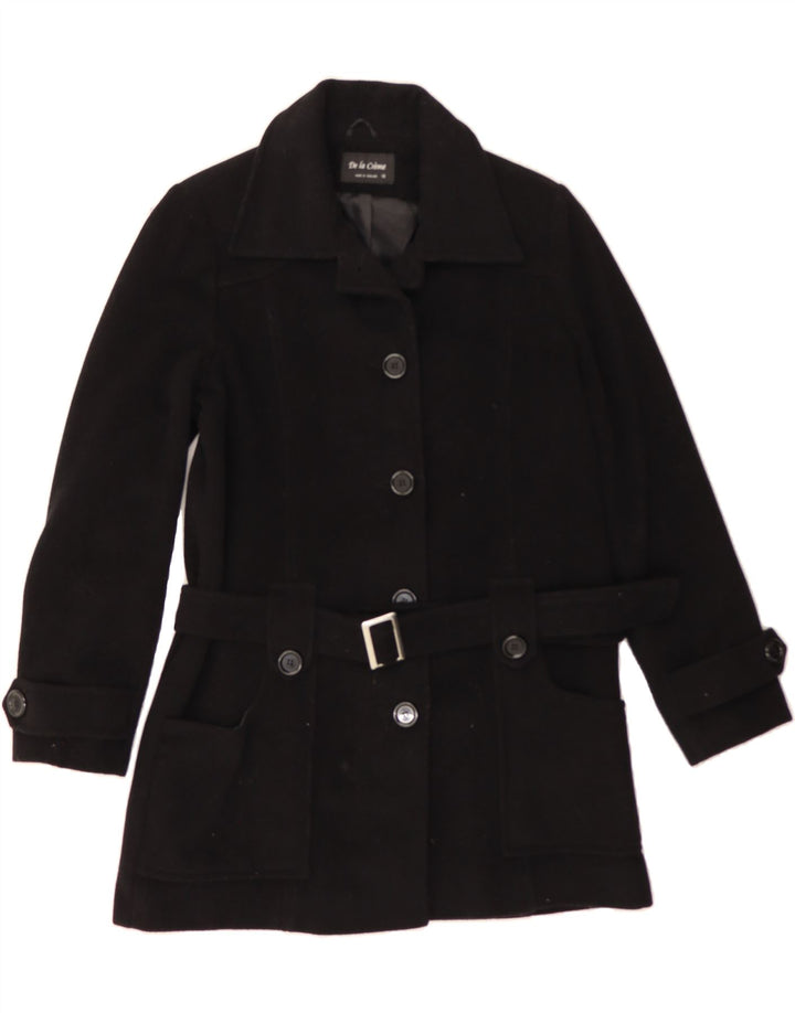 DE LA CREME Womens Overcoat UK 14 Medium  Black Wool Vintage De la Creme and Second-Hand De la Creme from Messina Hembry 