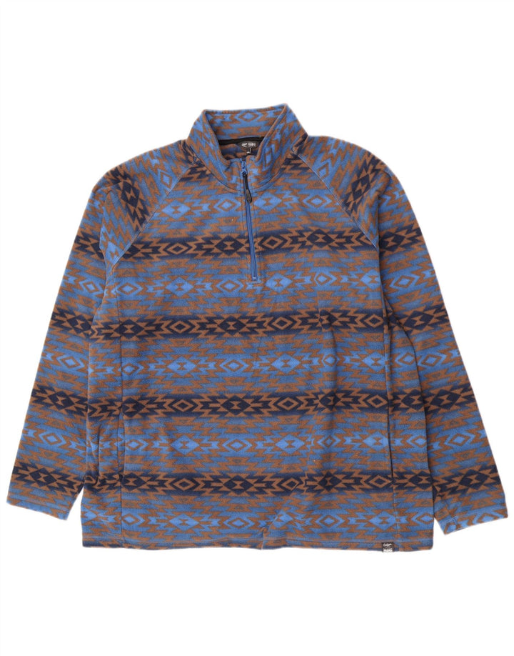Bomuld Traders Herre lynlås hals Fleece Jumper 2XL Blå Geometrisk Polyester