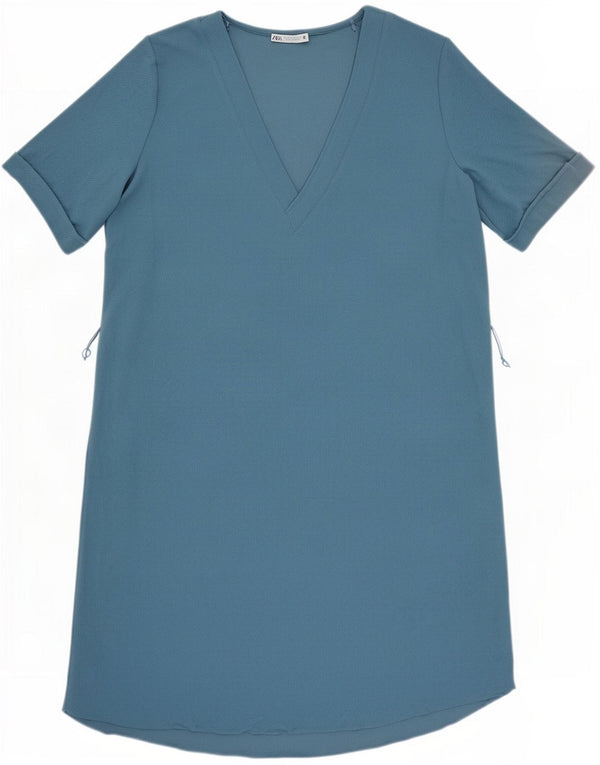 Zara Γυναικείο κοντομάνικο φόρεμα Shift UK 14 Medium Blue Polyester