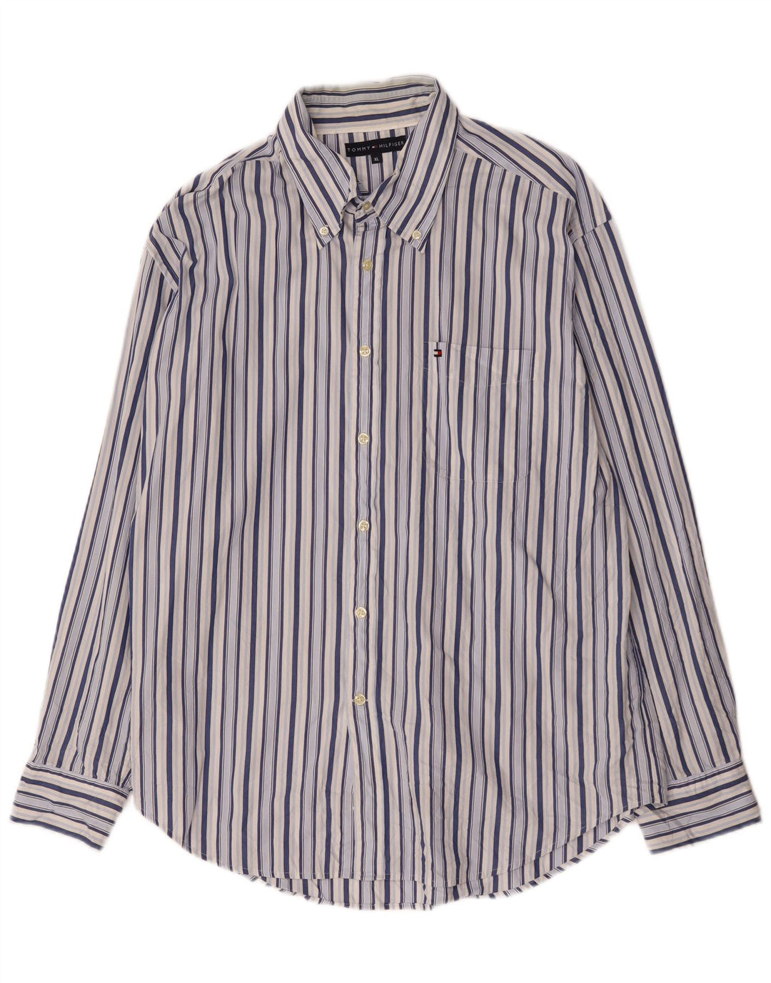 Tommy Hilfiger Mens Shirt XL Blue Striped Cotton
