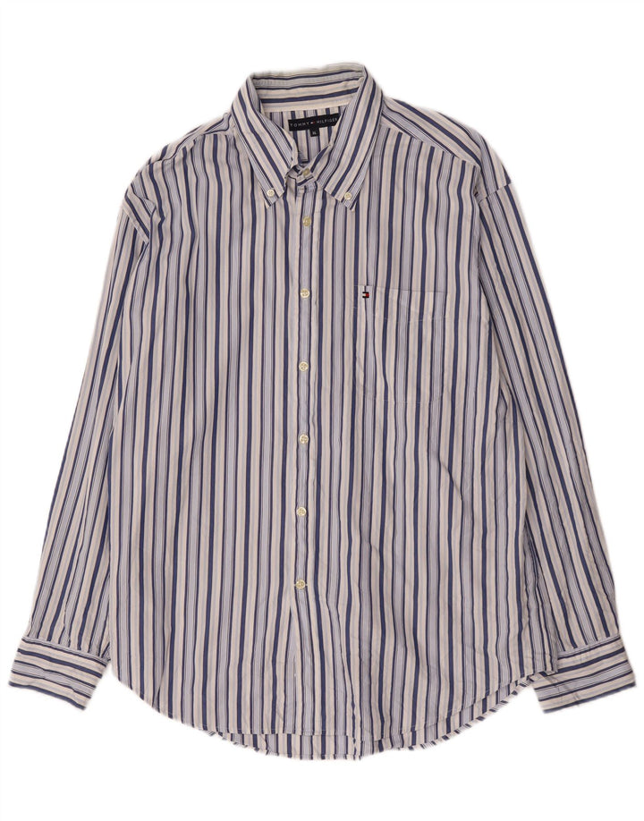 Tommy Hilfiger Mens Shirt XL Blue Striped Cotton