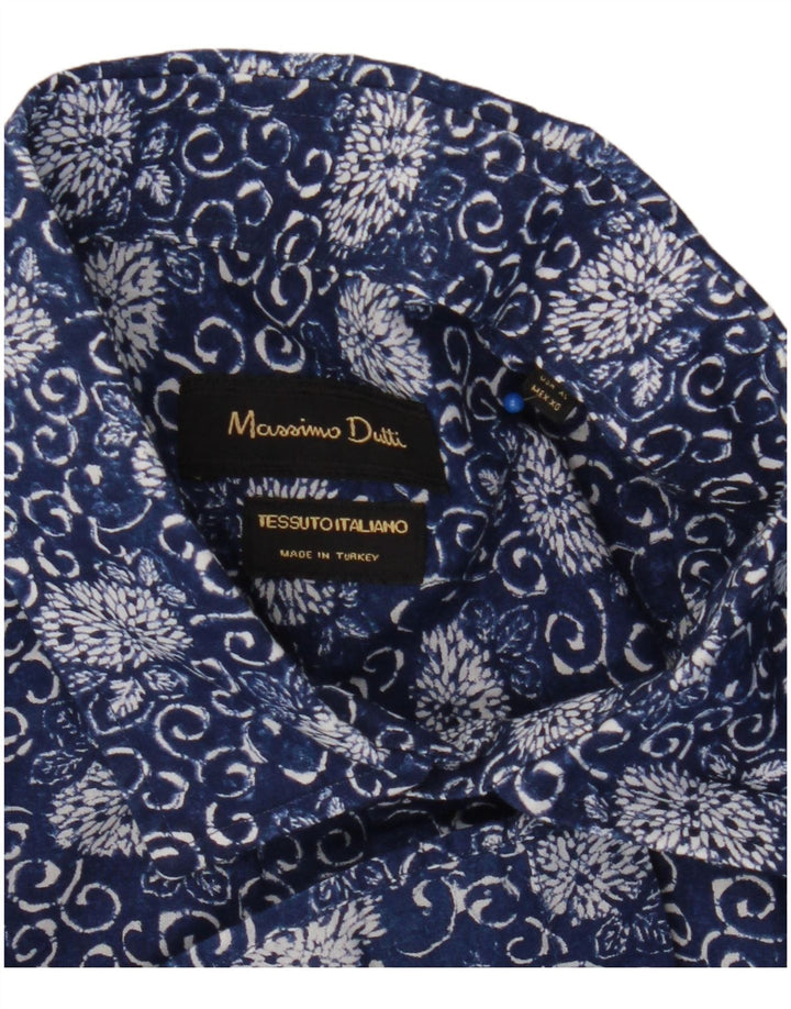 Massimo Dutti Mens Shirt XL Navy Blue Floral