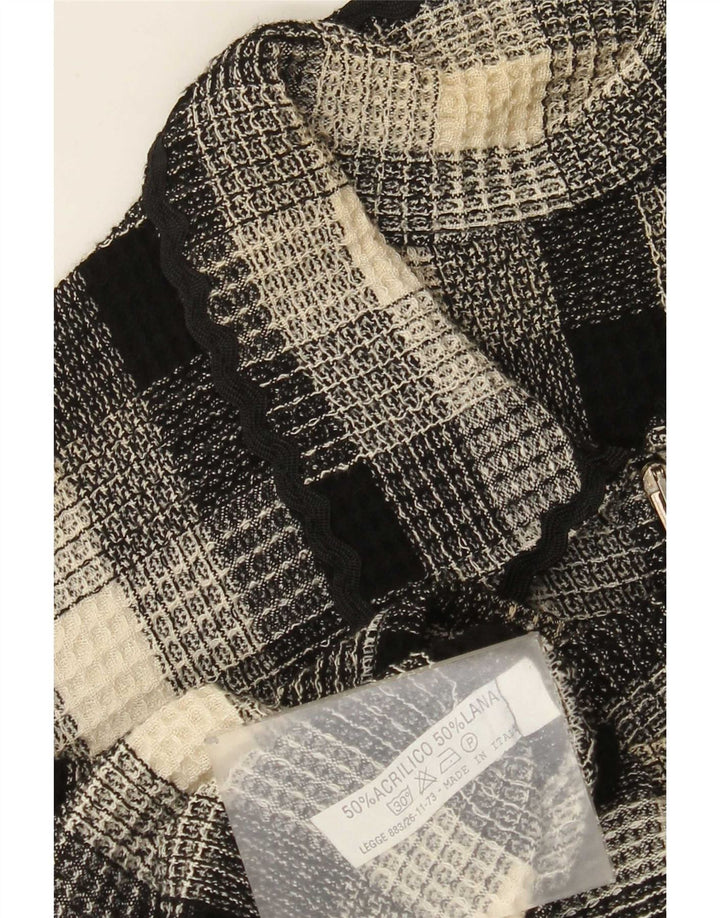 Maglione cardigan senza maniche da donna vintage UK 12 medio multicolore a quadri