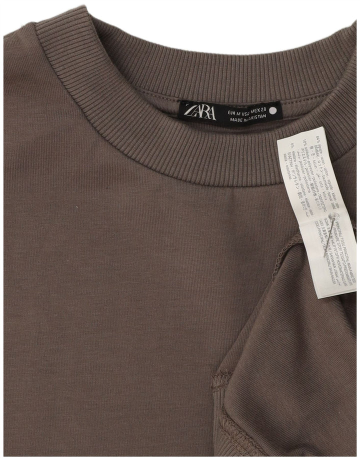 Zara Sudadera extragrande de manga corta para mujer, talla 44, color gris medio