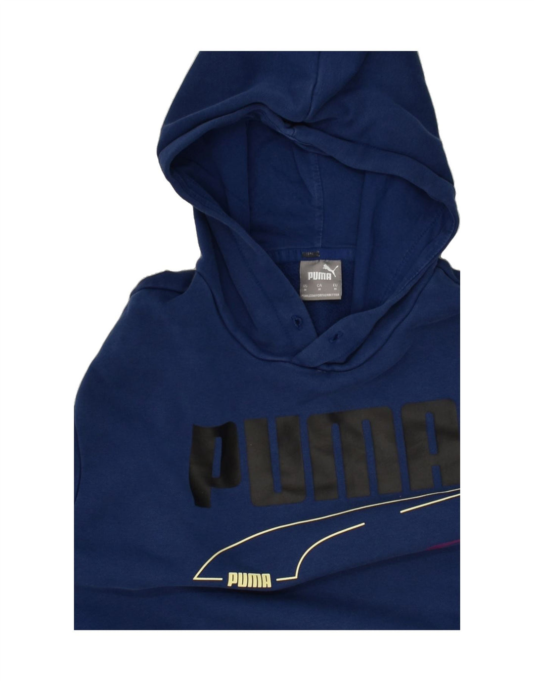 PUMA Mens Graphic Hoodie Jumper Medium Navy Blue Vintage Puma and Second-Hand Puma from Messina Hembry 