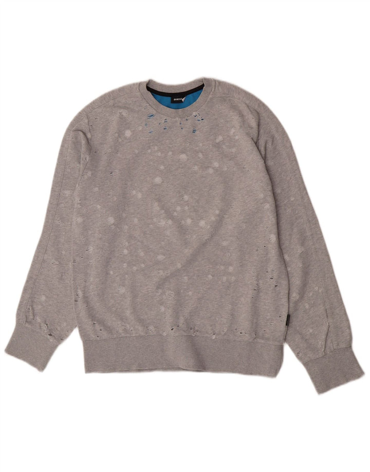 Diesel Womens Distressed Sweatshirt Jumper UK 14 Large Grey Cotton