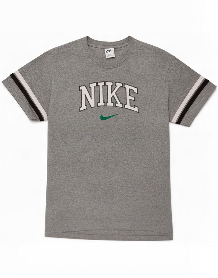 Męski T-shirt z grafiką Nike, mały, szary, bawełniany w paski