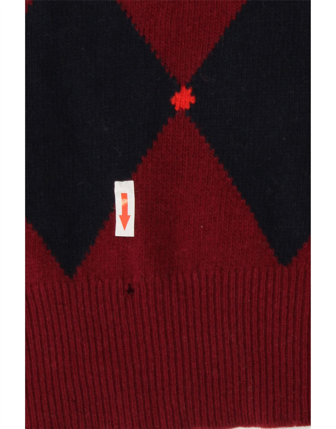 Vintage Mens V-Neck Jumper Sweater Medium Burgundy Argyle/Diamond Lambswool