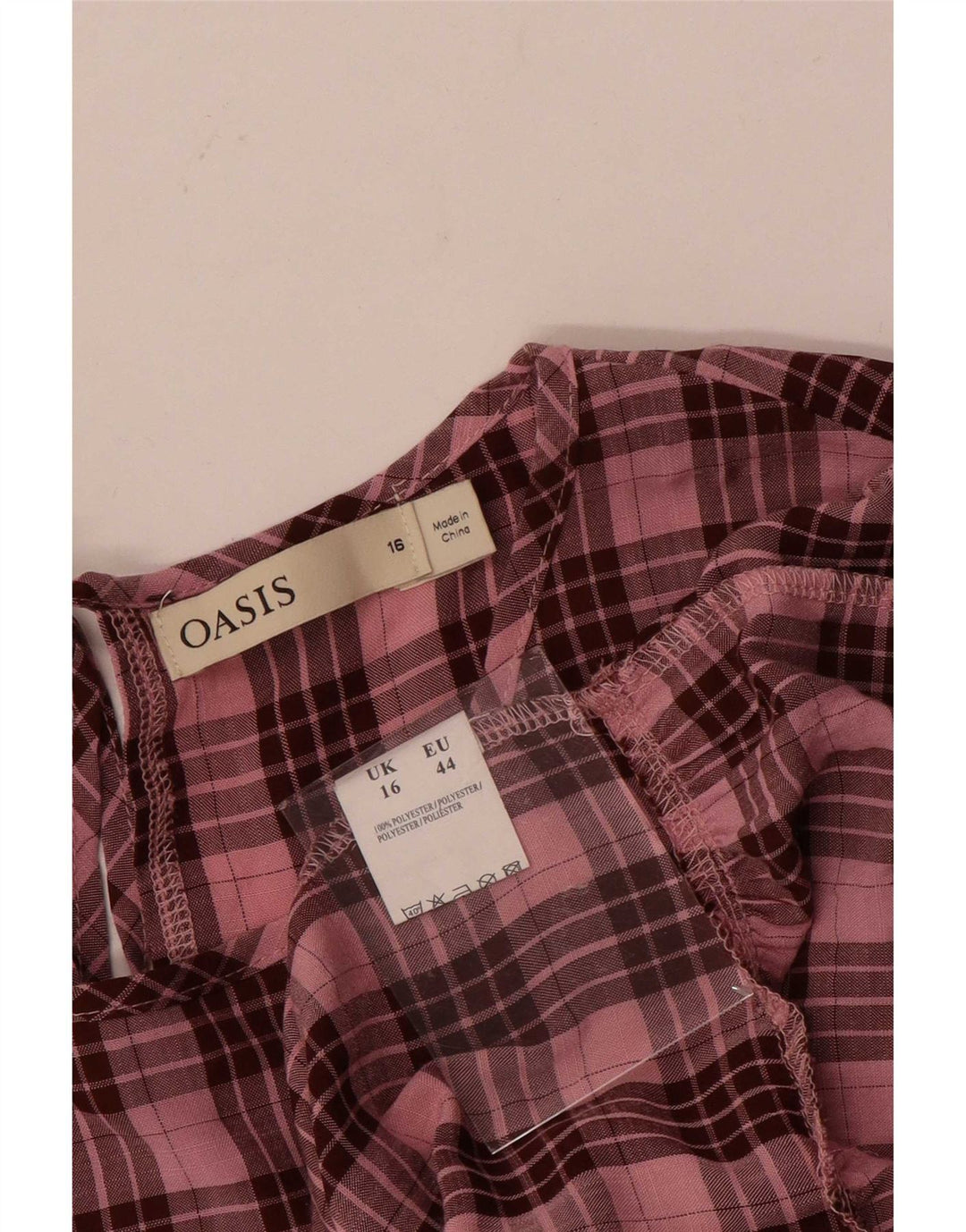 Oasis Womens Long Sleeve Tiered Dress UK 16 Large Pink Check Polyester