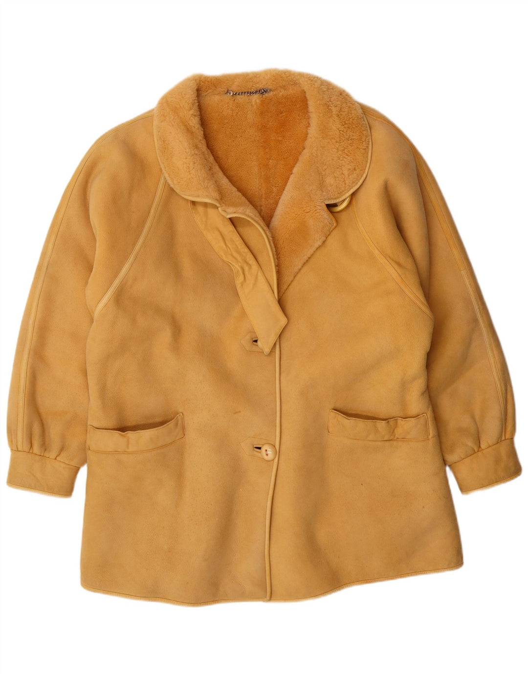 Vintage Womens Shearling Coat IT 46 Large Beige Shearling