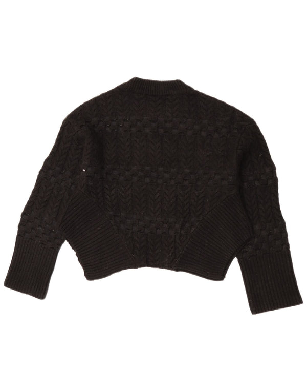 Zara Damen Crop Crew Neck Pullover Pullover UK 10 Small Schwarz Geometrisch