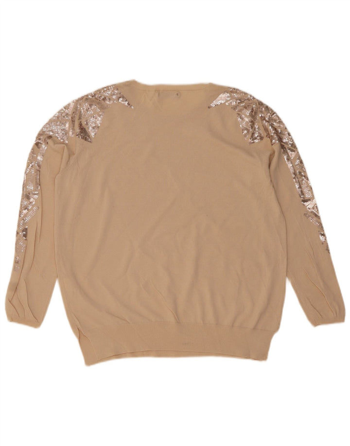 Zara Womens Crew Neck Jumper Sweater UK 14 Medium Beige Geometric