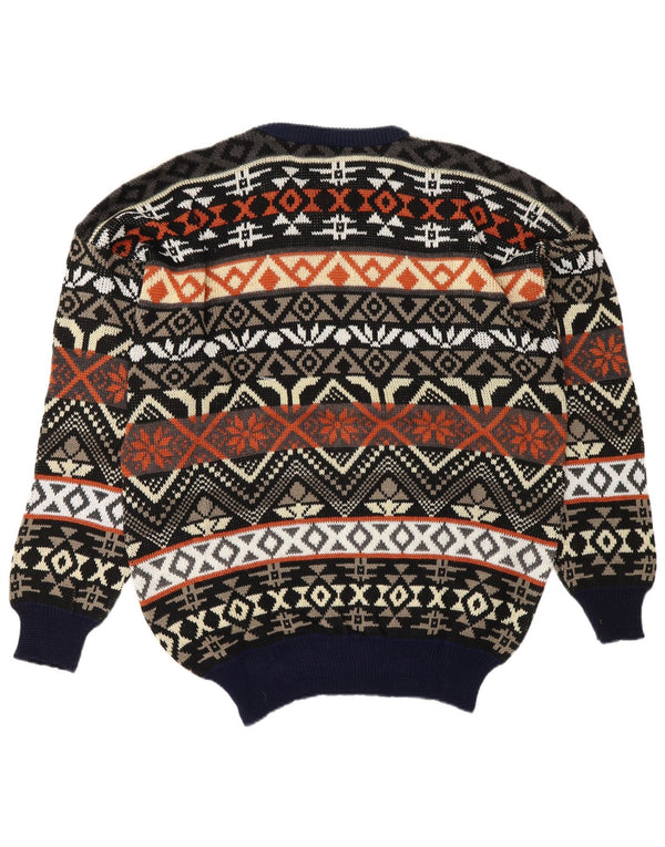 Maglione maglione girocollo vintage da uomo grande acrilico Fair Isle blu navy