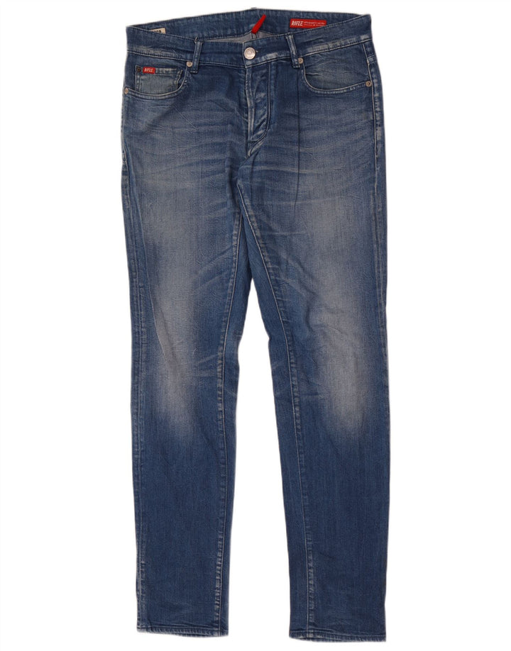 Rifle Mens Distressed Slim Jeans W32 L34 Blue Cotton