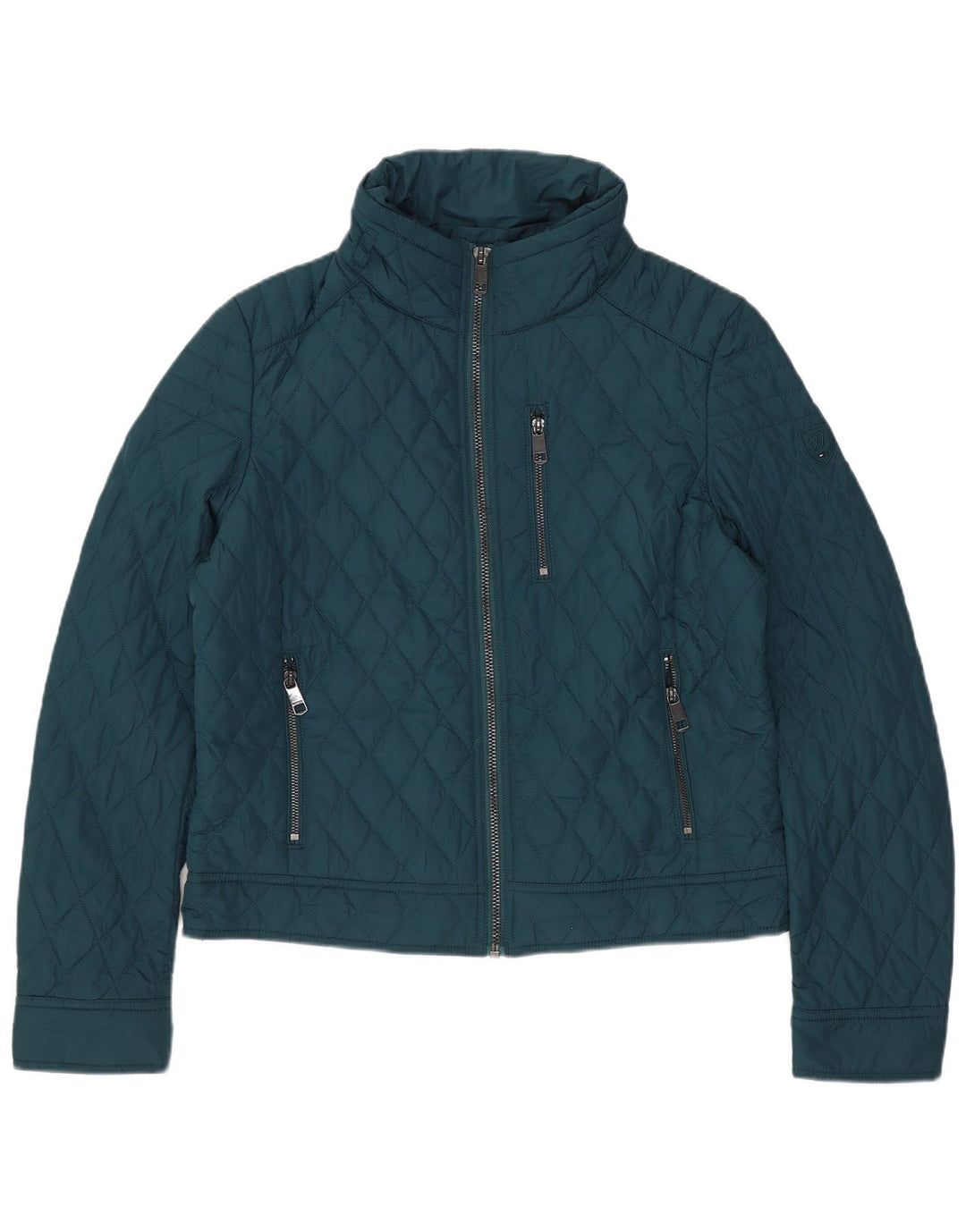 Tommy Hilfiger Womens Crop Quilted Jacket UK 14 Medium Green Cotton