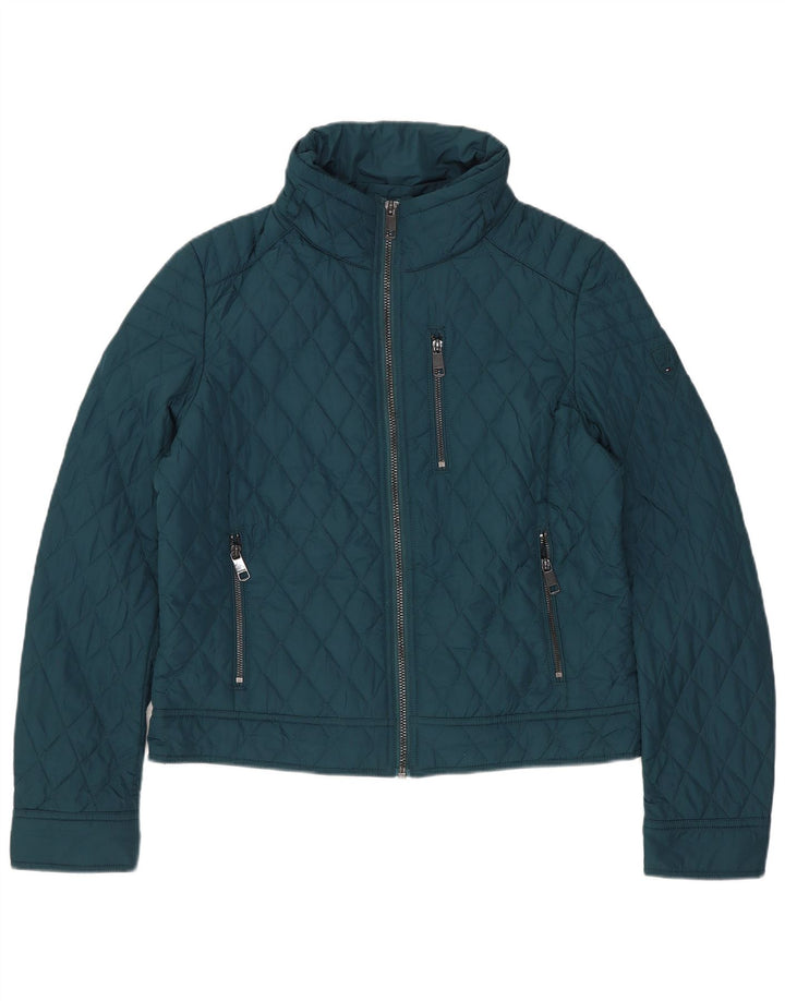 Tommy Hilfiger Womens Crop Quilted Jacket UK 14 Medium Green Cotton