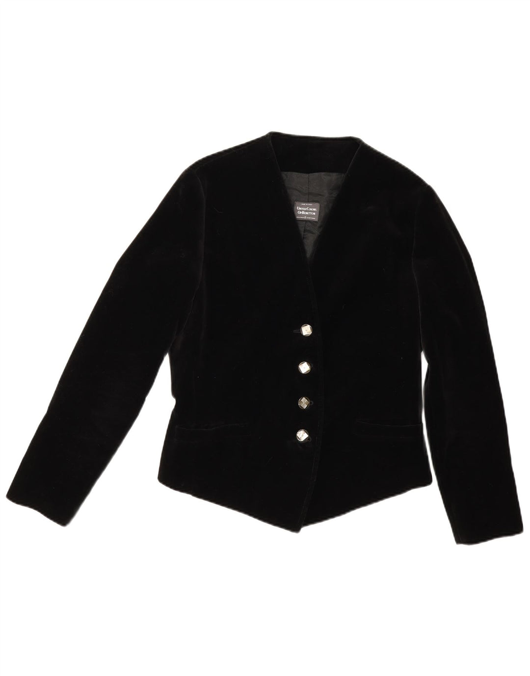 Benetton Damen-Blazer aus Samt mit 4 Knöpfen, IT 44, Mittelschwarz