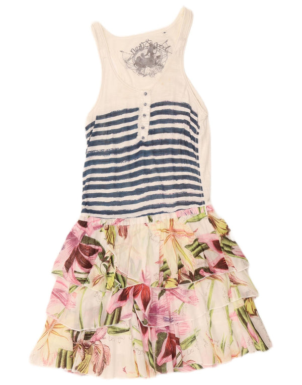 Desigual Kvinders Grafisk Ærmeløs Tiered Kjole EU 38 Medium White Floral
