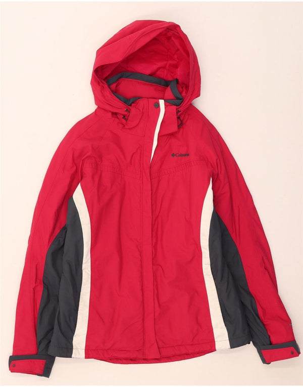 Columbia Womens Omni-Tech Skijakke med hætte UK 12 Medium Red Colourblock