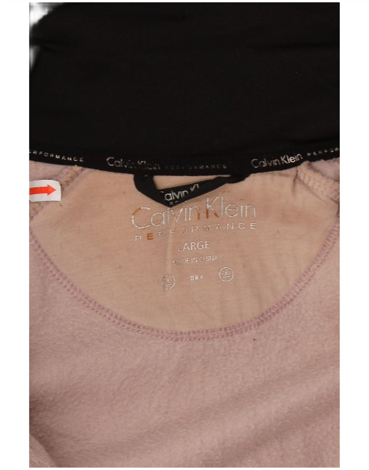 CALVIN KLEIN Giacca in pile con grafica da donna UK 16 Large Rosa Poliestere