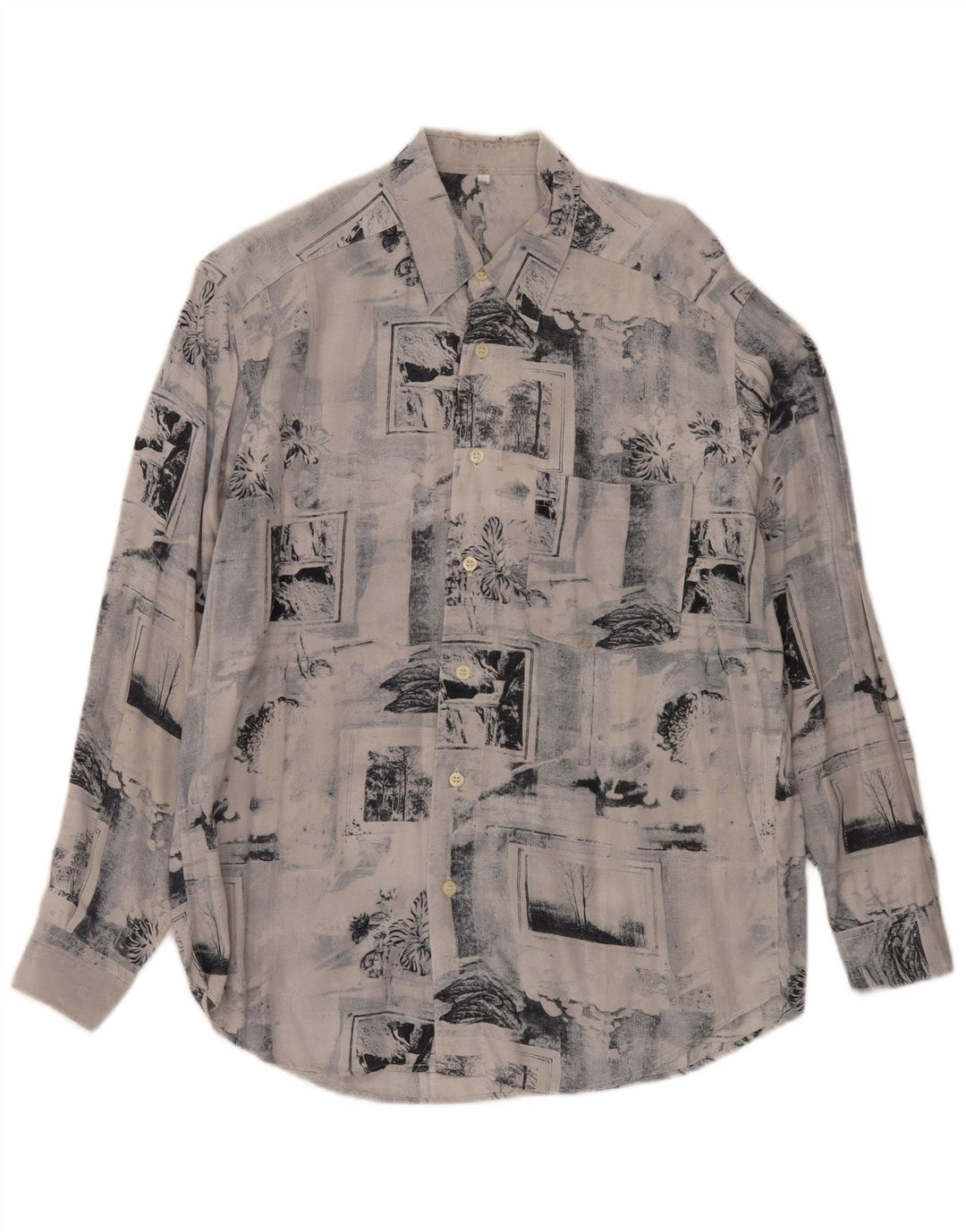 Camisa Vintage Hombre Viscosa Patchwork Azul Medio