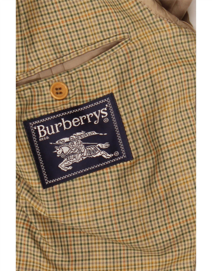 Burberrys Mens 2 Button Blazer Jacket IT 52 Large Beige Check Cotton