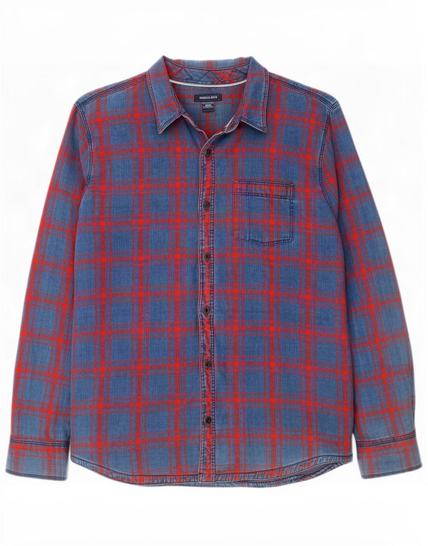 Camisa masculina índigo Fat Face 2XL algodão xadrez azul