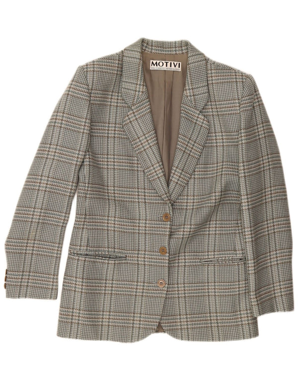 MOTIVI Damen-Blazerjacke in Übergröße mit 3 Knöpfen, Gr. 10, Größe S, grau karierte Wolle