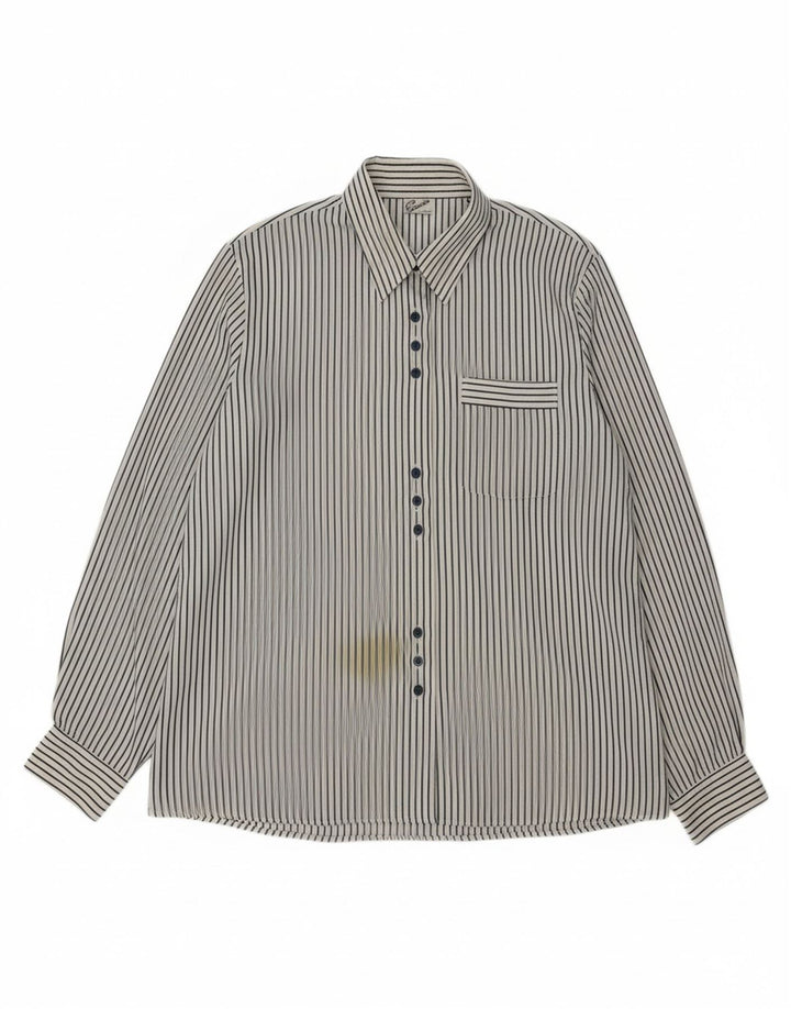 PRIMAVERA FIRENZE Womens Shirt UK 14 Large White Pinstripe Polyester