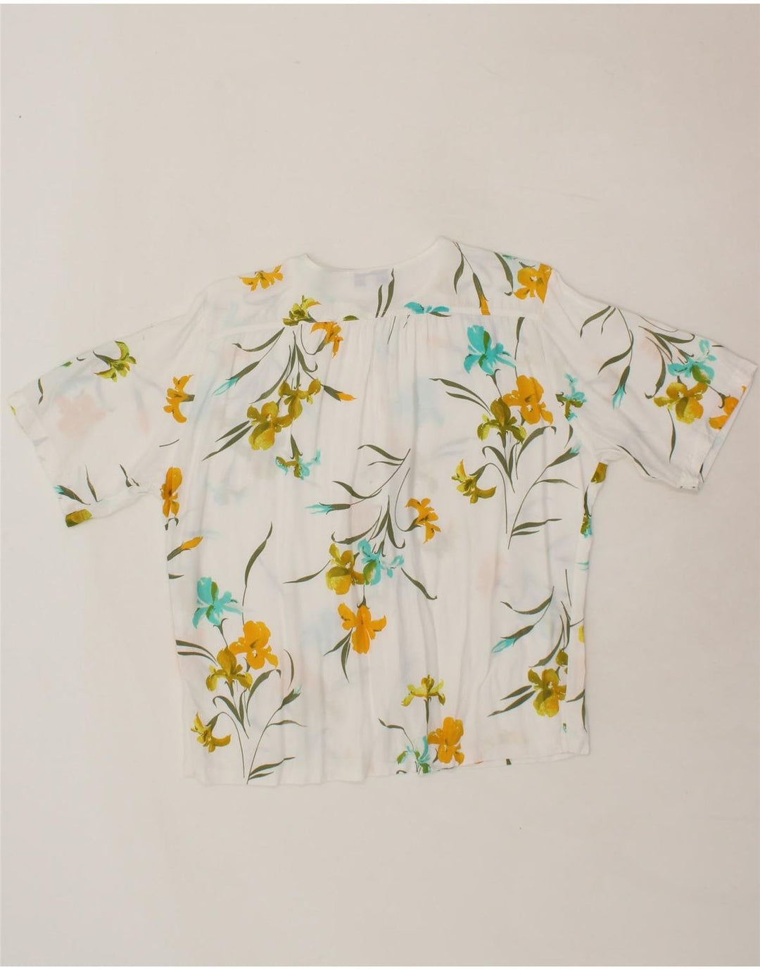 VINTAGE Womens Short Sleeve Shirt Blouse IT 44 Medium White Floral Vintage Vintage and Second-Hand Vintage from Messina Hembry 