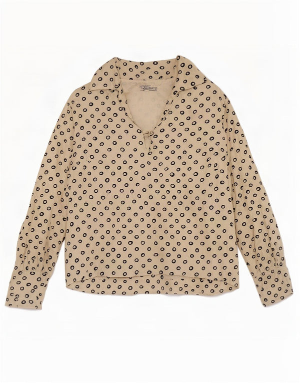 Camicetta vintage da donna corta con maniche a 3/4 UK 12 Beige medio maculato