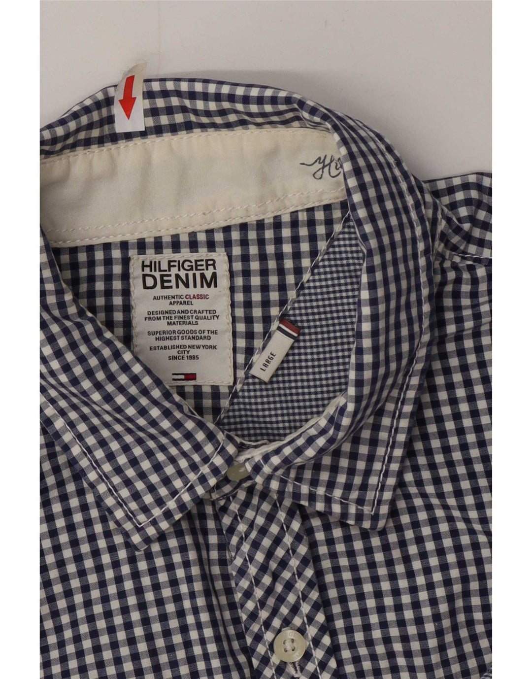 Tommy Hilfiger Mens Shirt Large Blue Gingham Cotton