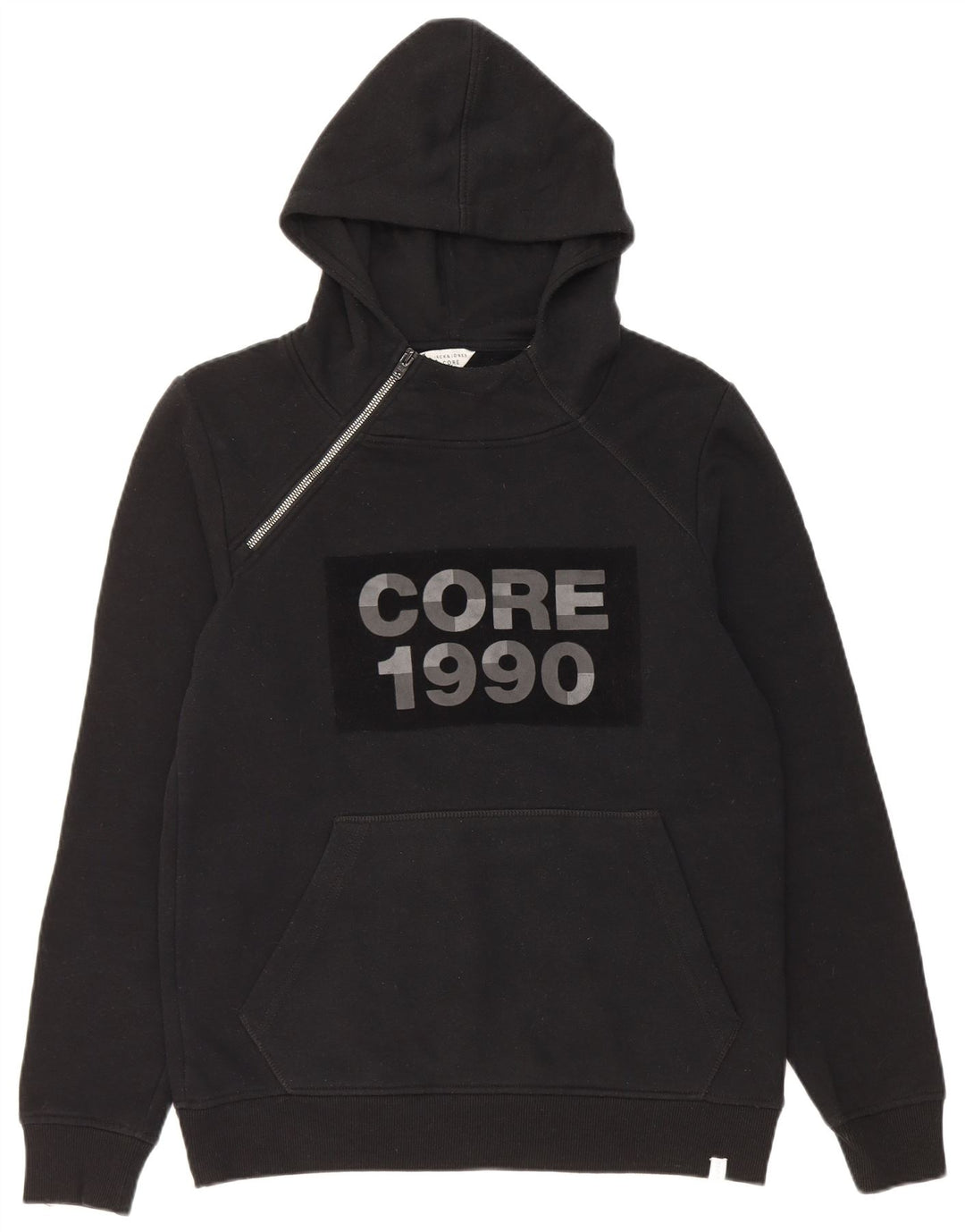 Jack & Jones Mens Zip Neck Graphic Hoodie Jumper Medium Black Polyester