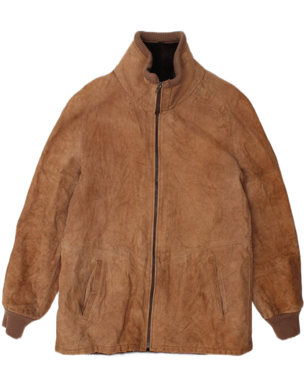 Vintage hombres shearling chaqueta Reino Unido 38 cuero marrón medio