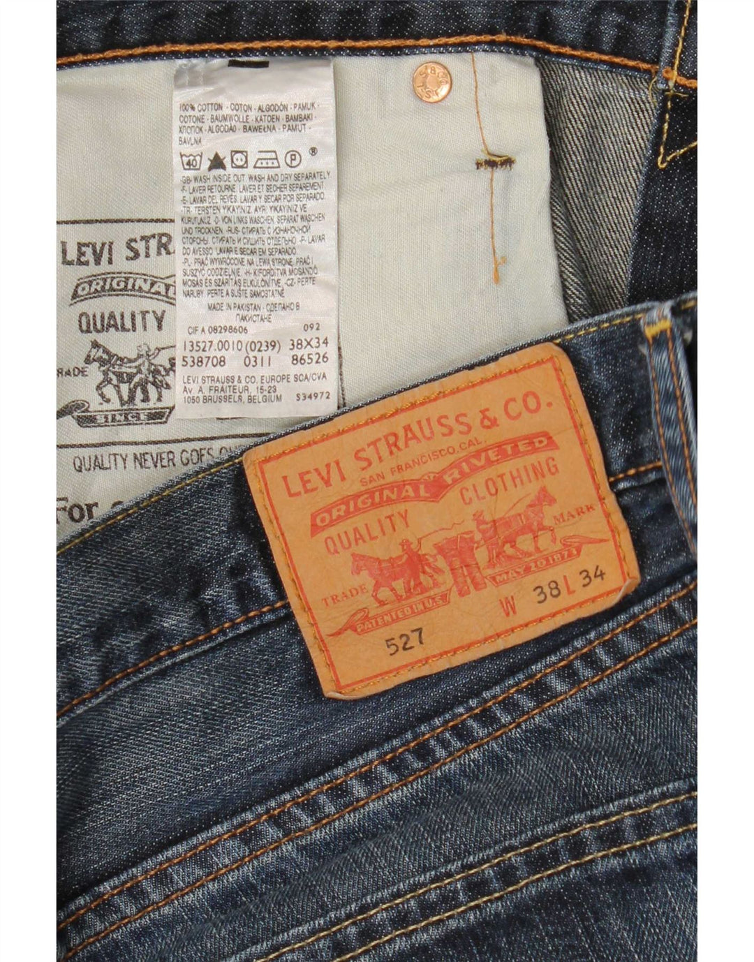 Levi's Uomo 527 Bootcut Jeans W38 L30 Blu Navy Cotone