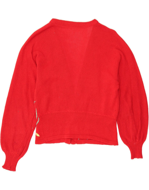 VINTAGE Pulover cardigan crop pentru femei UK 12 Medium Red Floral