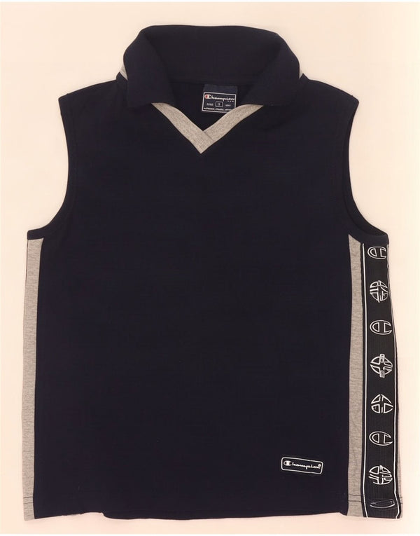 Champion Womens Crop Graphic Polo shirt UK 10 Small Navy Blue Colourblock
