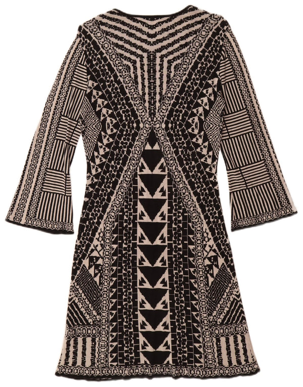 Desigual Abito maglione da donna a maniche lunghe UK 10 Piccolo nero in seta geometrica