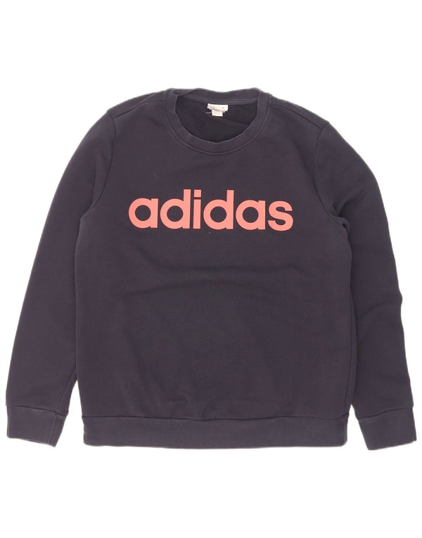 Adidas Womens Graphic Sweatshirt Jumper UK 14 Medium Navy Blue
