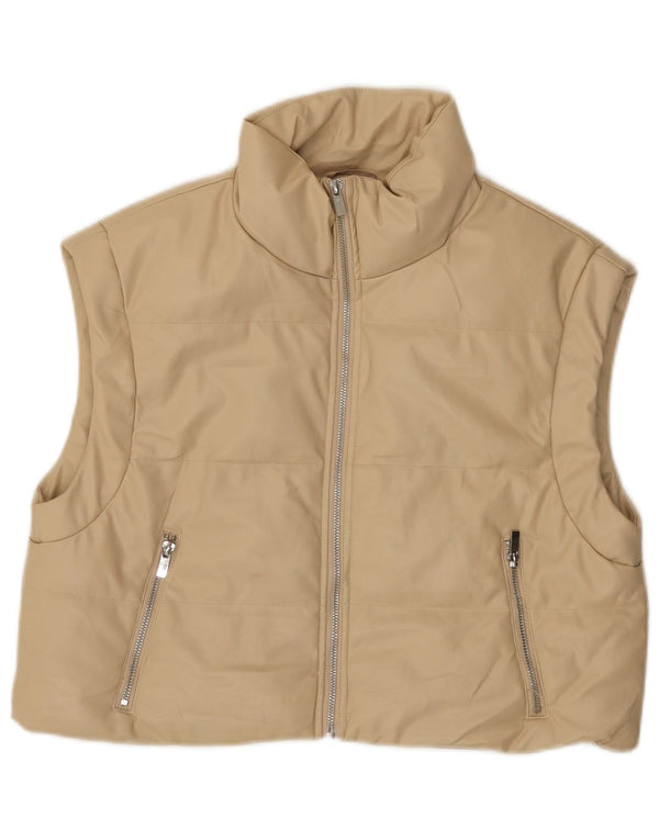 Zara Womens Crop Loose Fit Faux Leather Gilet Gilet UK 10 Small Beige
