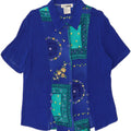 VINTAGE Womens Short Sleeve Shirt UK 16 Large Blue Patchwork Rayon Vintage Vintage and Second-Hand Vintage from Messina Hembry 