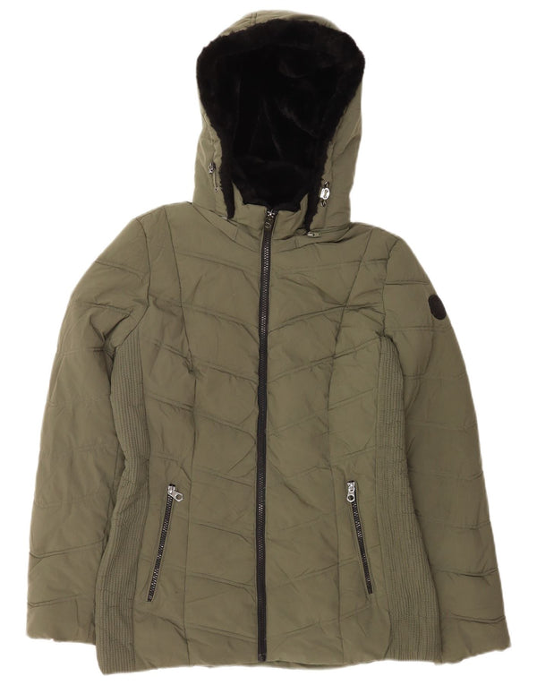 Nautica Chaqueta acolchada con capucha para mujer UK 44 Poliéster caqui medio