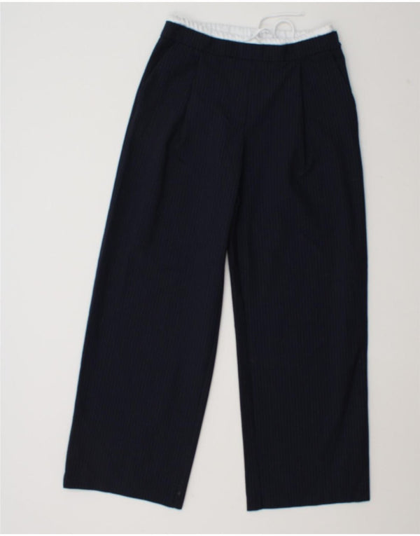 Zara Womens High Waist Wide Leg Trousers Small W27 L29 Navy Blue Striped