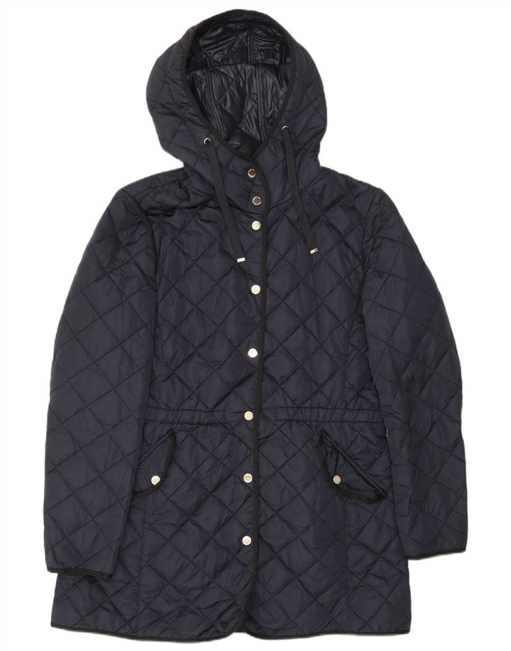 Massimo Dutti Womens Hooded Quilted Jacket UK 18 XL Navy Blue