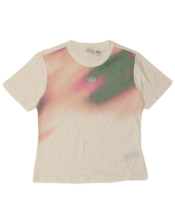 Adidas Womens T-Shirt Top UK 8 Small White Tie Dye Cotton