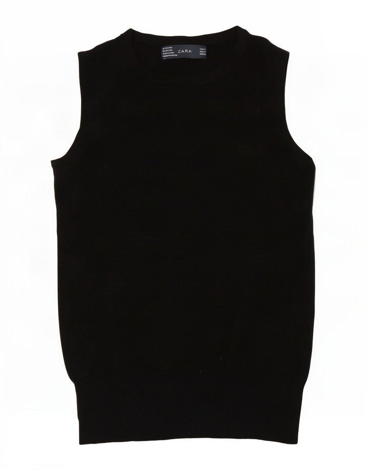 Zara Womens Vest Tank Top UK 8 Petite Rayonne Noire